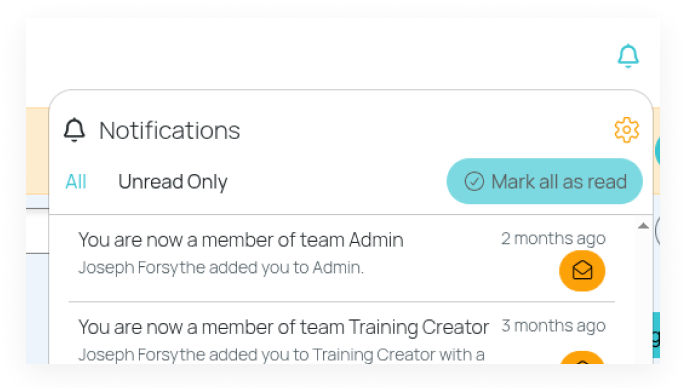 Screenshot of the Notificiations area in Team Fabric.